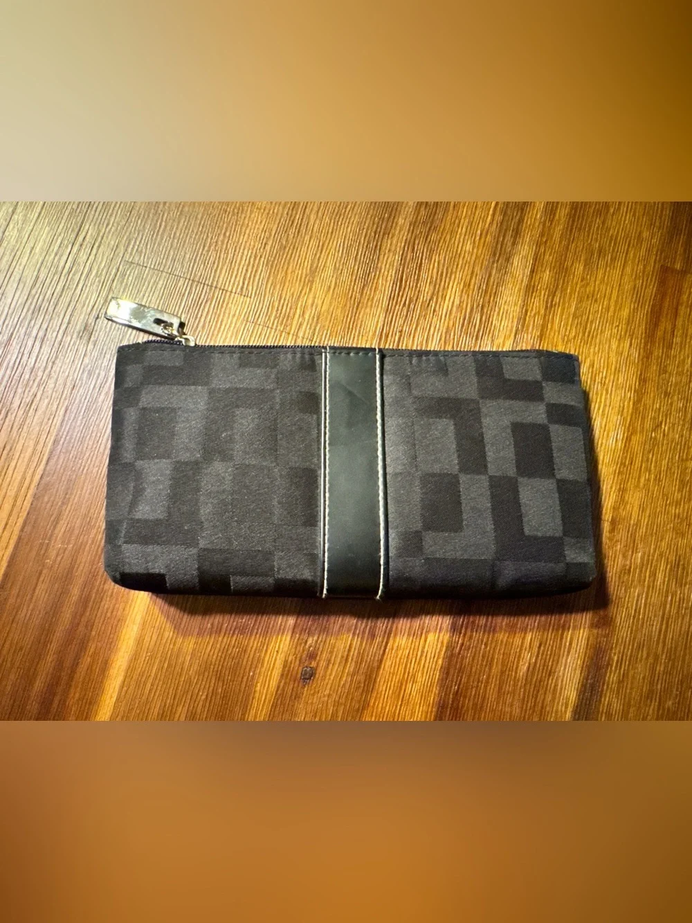 Black Tonal Checkered Fabric Zip Makeup Bag Clutch Organizer - NEW never used